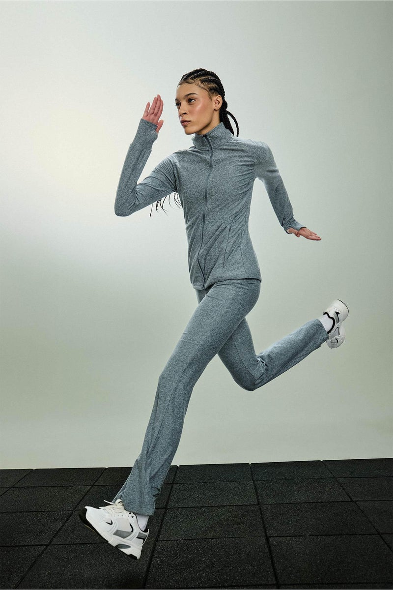 DeFacto Grey Woman Slim Fit High Neck Zip up  Sports Top Sweatshirt Casual - Image 2